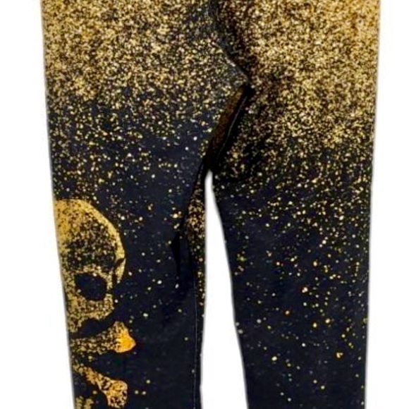 Terez x Soul Cycle 3/4 Length Glitter Skull Leggings Black/Gold Size Medium - Picture 4 of 8